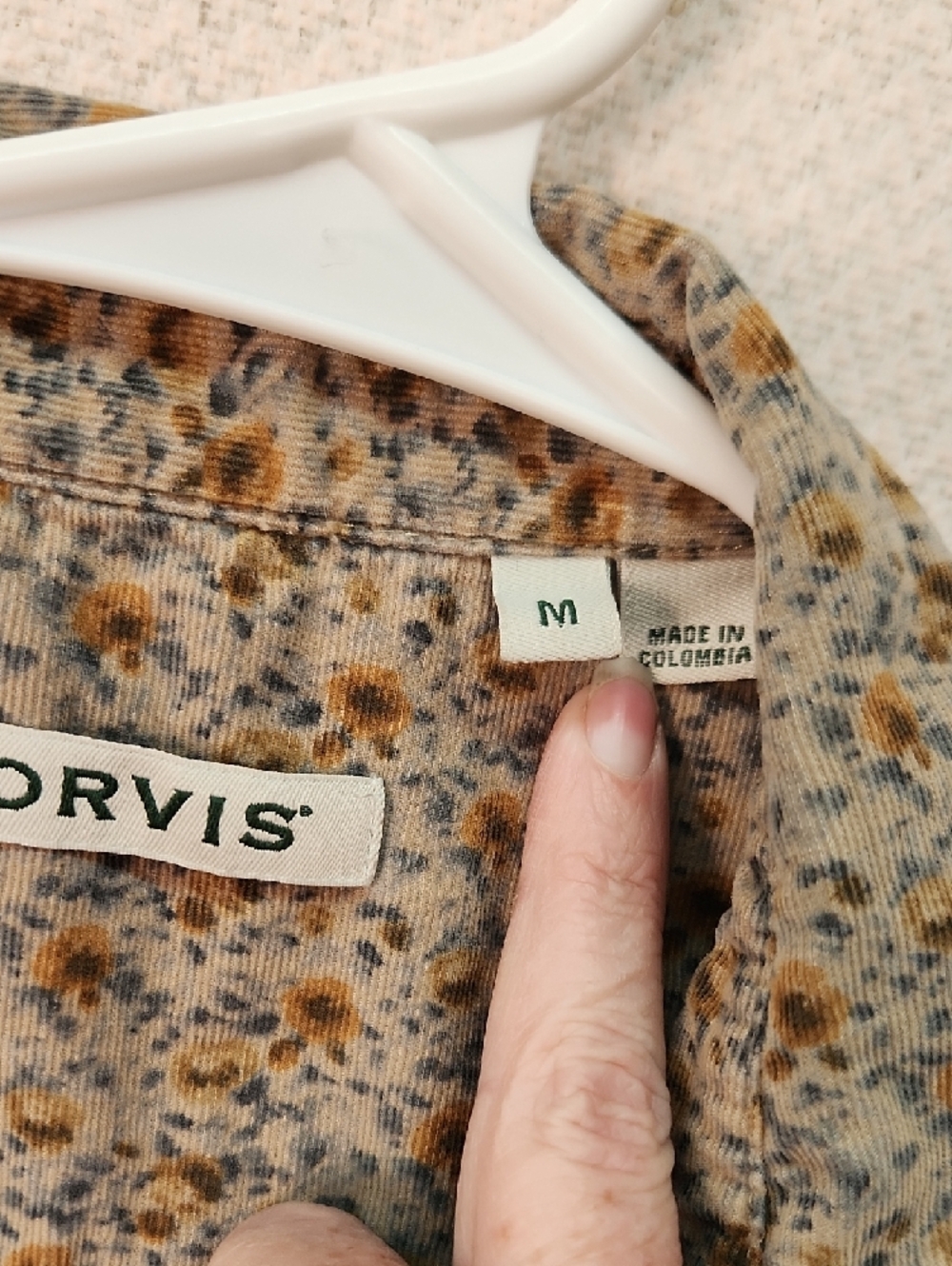 Orvis Taupe Floral Button-Up with Mustard Accents - Picture 2 of 3